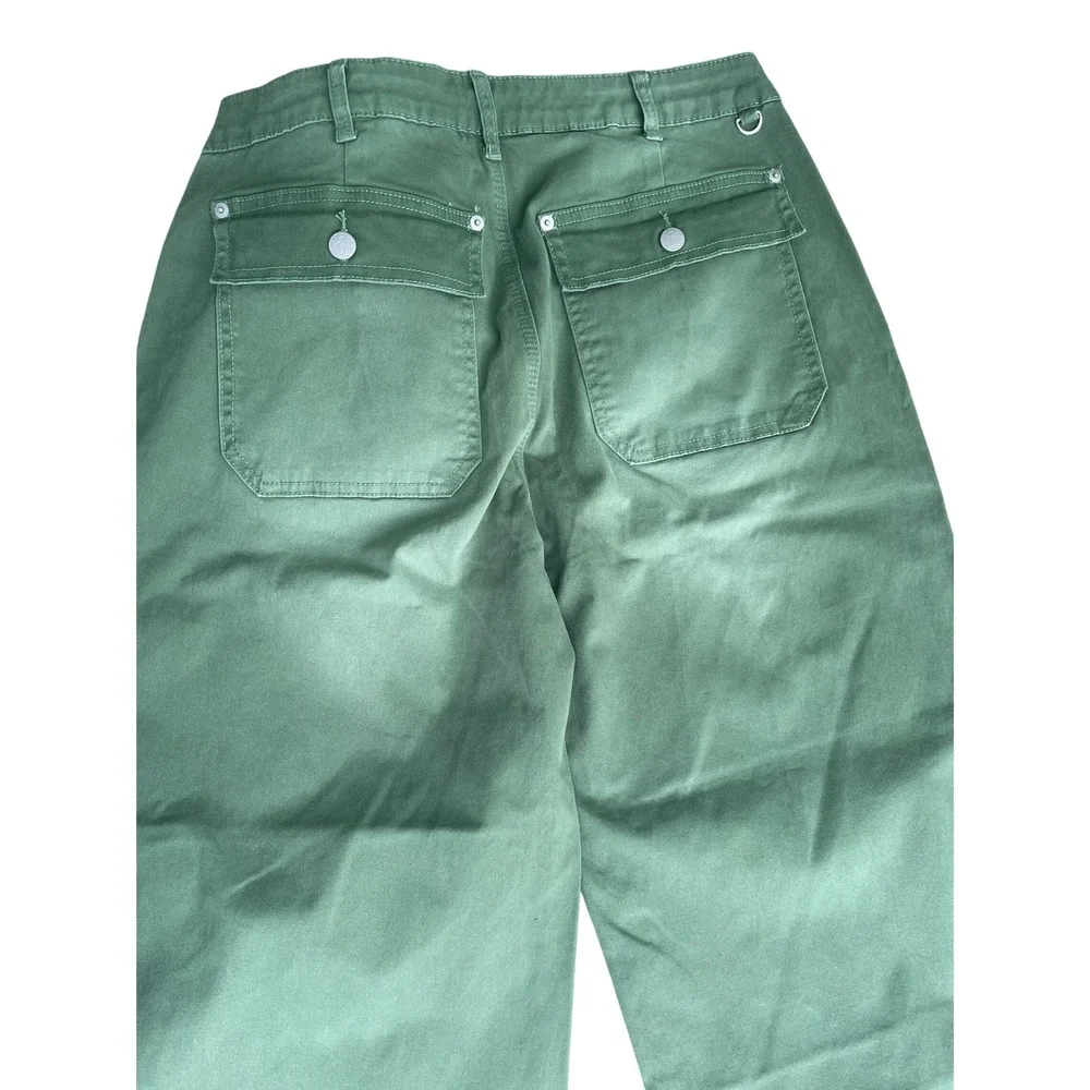 Flamingals Womens XL Sage Green Wide Leg Utility Carpenter Capri pants NEW